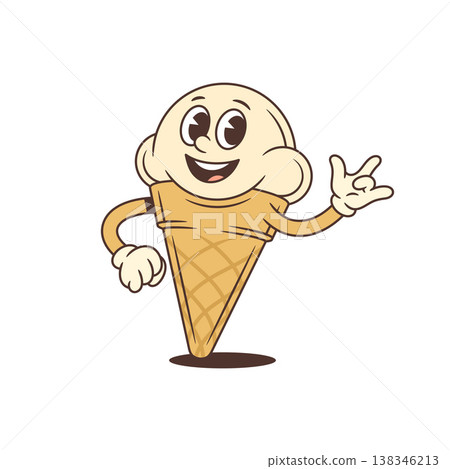 Cool Rock Hand Sign Retro Ice Cream Cone Cartoon Character Vector Illustration Cool Rock Hand Sign Retro Ice Cream Cone Cartoon Character Vector Illustration 138346213