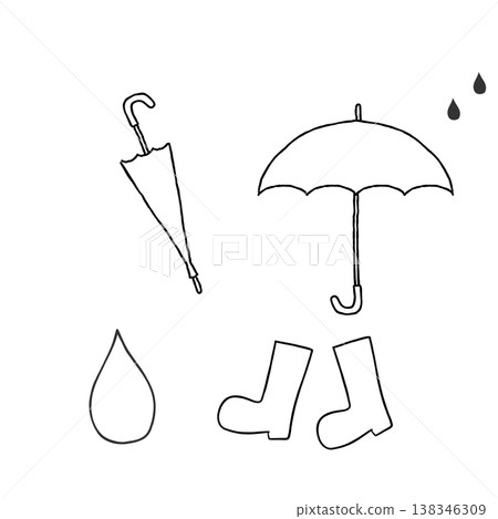 Simple, hand-drawn line art illustrations of rain gear. Simple, hand-drawn line art illustrations of rain gear. 138346309