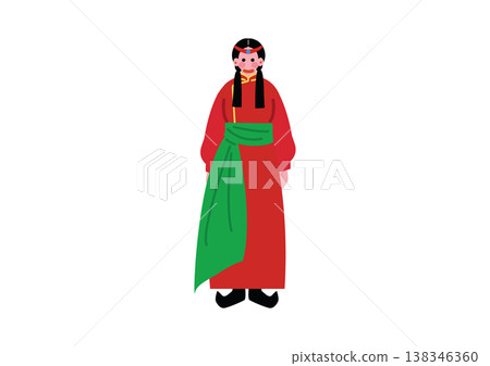 身著蒙古族傳統服飾的女性的插圖。 身著蒙古族傳統服飾的女性的插圖。 138346360