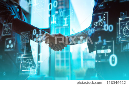 A handshake surrounded by digital data A handshake surrounded by digital data 138346612