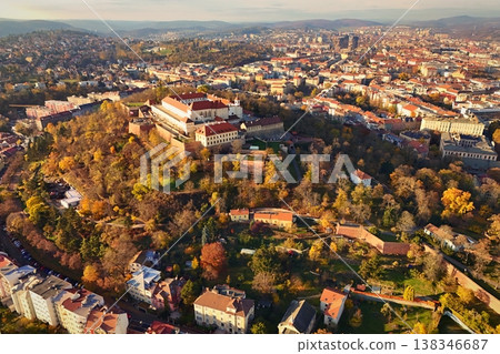 Brno city in the Czech Republic. Europe. Petrov - Cathedral of Saints Peter and Paul and Spilberk castle. Beautiful old architecture and a popular tourist destination. Photography of the city Brno city in the Czech Republic. Europe. Petrov - Cathedral of Saints Peter and Paul and Spilberk castle. Beautiful old architecture and a popular tourist destination. Photography of the city 138346687