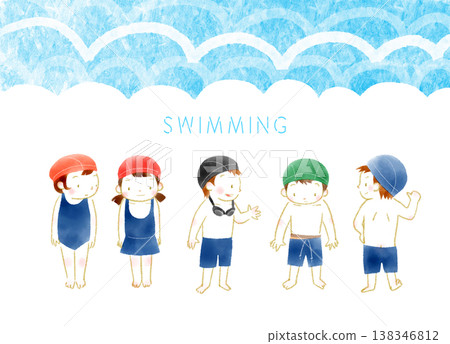 兒童游泳時的插圖 兒童游泳時的插圖 138346812