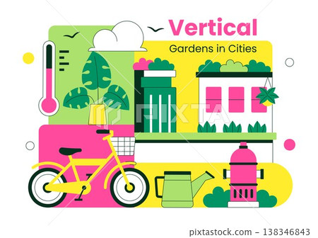 Vertical Gardens In Cities Vector Illustration With Urban Green Buildings, Balcony Plants, Sustainable Living And Eco Friendly Architecture Design Vertical Gardens In Cities Vector Illustration With Urban Green Buildings, Balcony Plants, Sustainable Living And Eco Friendly Architecture Design 138346843