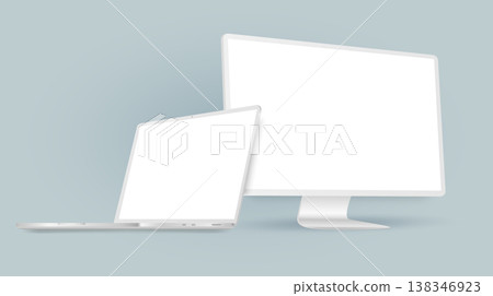 Computer display monitor with laptop clay mockup 138346923