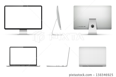 Realistic computer screen with laptop mockup different angles views isolated on white background Realistic computer screen with laptop mockup different angles views isolated on white background 138346925
