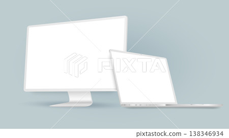 Realistic clay electronic device pc screen and open notebook Realistic clay electronic device pc screen and open notebook 138346934