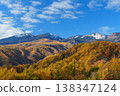 View of the Yatsugatake mountain range and the golden-hued foothills from Matsubara Lake Plateau against a backdrop of blue sky. Ver4 138347124