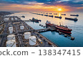 Aerial View of Oil Terminal and Tanker Queue at Sunset 138347415