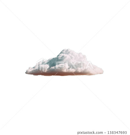 Fluffy white cloud floats against clear background, evoking sense of calm and serenity. cloud soft texture and gentle appearance create peaceful and dreamy atmosphere 138347693