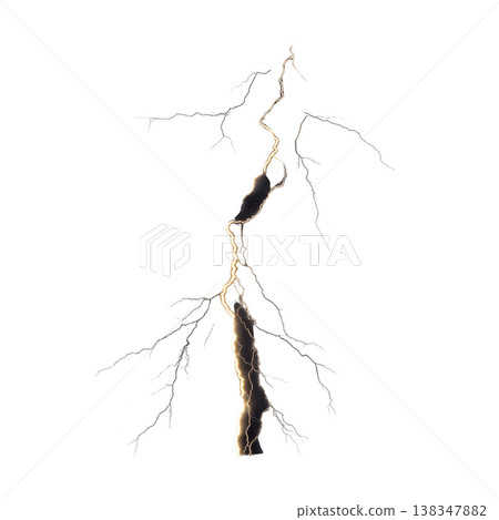 Striking bolt of lightning with intricate branches illuminates transparency background, showcasing nature raw power and energy. jagged lines create dramatic and electrifying visual 138347882