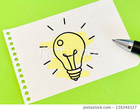 A drawing of a light bulb on a piece of memo paper A drawing of a light bulb on a piece of memo paper 138348327