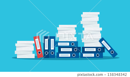 Stacks of Paperwork and Binders illustration 138348342