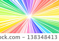 A sunburst background with rainbow-colored flash-like converging lines. Vector material for 16:9 video thumbnails. 138348413