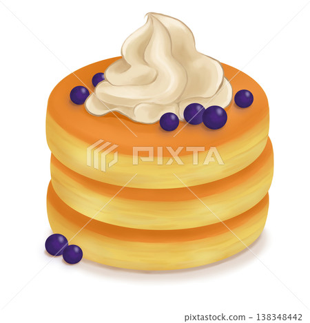 Blueberry pancakes, served with cream. 138348442