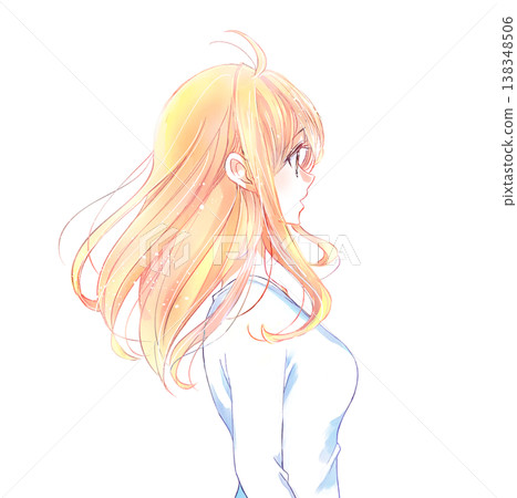 A woman with a blank expression and flowing hair (side view) A woman with a blank expression and flowing hair (side view) 138348506