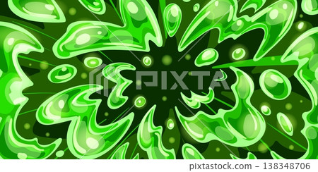Green liquid explosion. Slime water blast manga effect, cartoon radioactive nuclear waste splash poison energy burst anime comic boom game background ingenious vector illustration Green liquid explosion. Slime water blast manga effect, cartoon radioactive nuclear waste splash poison energy burst anime comic boom game background ingenious vector illustration 138348706