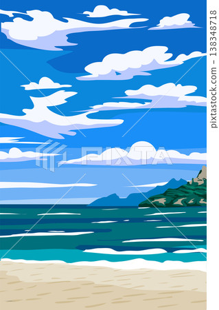 Tropical shore seaside poster. Paradise island resort Tropical shore seaside poster. Paradise island resort 138348718