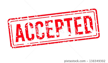 Accepted rubber stamp vector illustration with grunge red mark and bold text, distressed ink seal design element for approval, certification, validation, documents, business workflow, and official Accepted rubber stamp vector illustration with grunge red mark and bold text, distressed ink seal design element for approval, certification, validation, documents, business workflow, and official 138349302