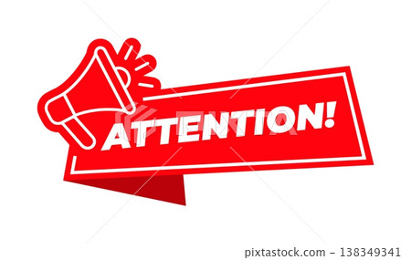 Megaphone with attention speech bubble in a modern flat style, designed as a bold communication element for business promotion, advertising campaigns, marketing banners, social media announcements 138349341