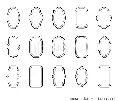 Vintage Geometric frames and borders icon set in a clean flat style, featuring decorative rectangular outlines and ornamental layout elements isolated on a neutral background, ideal for business Vintage Geometric frames and borders icon set in a clean flat style, featuring decorative rectangular outlines and ornamental layout elements isolated on a neutral background, ideal for business 138349348