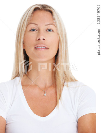 Woman, portrait and studio confident natural beauty casual fashion, tshirt or feminine energy. Female model person, face or pride calm work self care health, self-esteem or inner strength mind think Woman, portrait and studio confident natural beauty casual fashion, tshirt or feminine energy. Female model person, face or pride calm work self care health, self-esteem or inner strength mind think 138349762