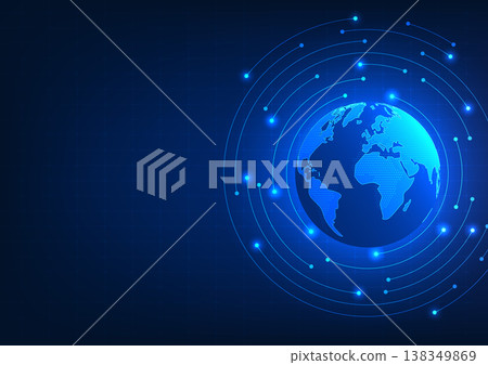 Global technology, the technology that covers the whole world contributes to the development of the economy and people's livelihoods. Vector illustration globe with circles around it Global technology, the technology that covers the whole world contributes to the development of the economy and people's livelihoods. Vector illustration globe with circles around it 138349869