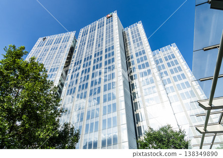 Low-angle view of the KGI Financial Holding Headquarters building in Taipei, Taiwan. The KGI Financial Holding Headquarters in Taipei, Taiwan. Low-angle view of the KGI Financial Holding Headquarters building in Taipei, Taiwan. The KGI Financial Holding Headquarters in Taipei, Taiwan. 138349890