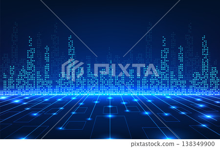 Smart city technology Pixel style city The front has technology circuit lines. Smart City concept technology is a city that focuses on improving service systems to make people more comfortable. 138349900