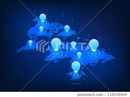 World map integrated with technology The world map above has a light bulb placed. Technology exists in every corner of the world by bringing technology to help solve the problem of finding ideas. World map integrated with technology The world map above has a light bulb placed. Technology exists in every corner of the world by bringing technology to help solve the problem of finding ideas. 138349904
