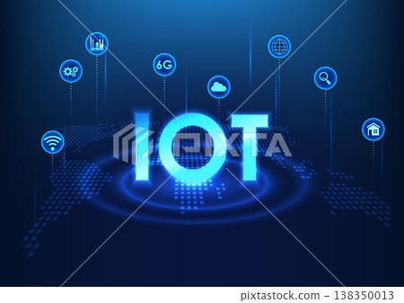 Internet of Things technology IoT is placed on the world map with icons Shows the connection of devices through cloud systems that can be used around the world via internet signals. Internet of Things technology IoT is placed on the world map with icons Shows the connection of devices through cloud systems that can be used around the world via internet signals. 138350013