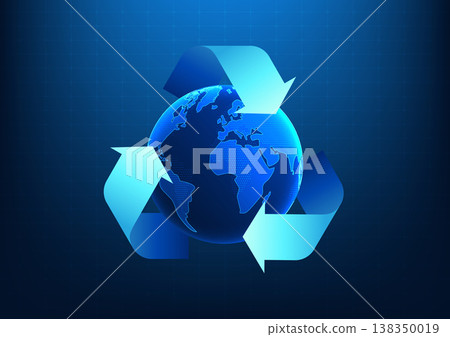 Recycling symbol inside is a globe. It shows how to help prevent global warming and use renewable energy as clean energy to reduce carbon emissions. Vector illustration Recycling symbol inside is a globe. It shows how to help prevent global warming and use renewable energy as clean energy to reduce carbon emissions. Vector illustration 138350019