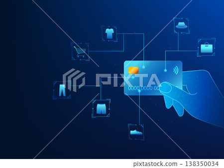 E-commerce financial technology Hand holding credit card with connect icon Shows the use of credit card to pay for products. Buy products online, pay installments via card. E-commerce financial technology Hand holding credit card with connect icon Shows the use of credit card to pay for products. Buy products online, pay installments via card. 138350034