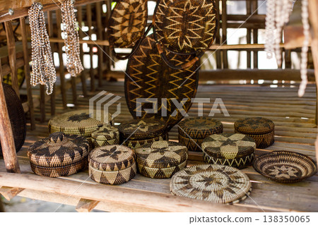 Traditional Mangyan Woven Boxes and Trays on Market Display Traditional Mangyan Woven Boxes and Trays on Market Display 138350065