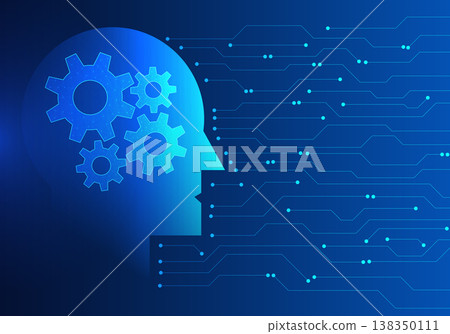 Artificial intelligence has a Built-in cog and a circuit board on the side It Refers to the processing of the AI system that gradually acts as a human assistant in work and life. 138350111