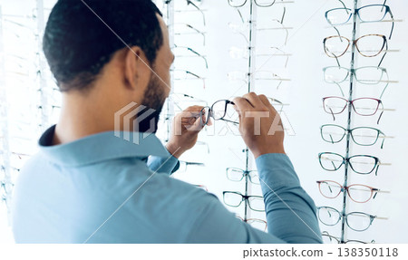 Optometry, vision and man with glasses for decision, choice and eye care option in optician store. Healthcare, ophthalmology and person in clinic to choose prescription lens, spectacles and frames Optometry, vision and man with glasses for decision, choice and eye care option in optician store. Healthcare, ophthalmology and person in clinic to choose prescription lens, spectacles and frames 138350118