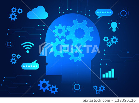 Artificial intelligence robot has a cog in the meaning. The work process of the artificial intelligence system that comes to help work and also helps to solve business problems. 138350126