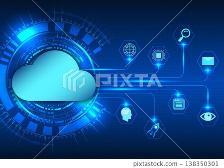 Smart cloud technology with a technology circle background with an intelligent data connection. By collecting data through the system and fetching data for use or sharing important information 138350301