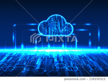 Smart cloud technology connects and transmits information through the Internet network for storing important data and having security systems. dark blue technology background 138350323