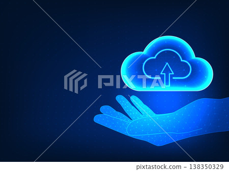 Businessman hand holding cloud technology Conveys about storing important data within the storage by a cloud system that has a security system and can only share data within the organization. 138350329