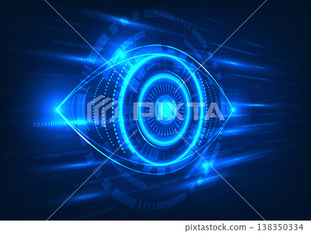 Eye technology with a number code running behind The concept of searching for information to be used in solving problems through the Internet network that the artificial intelligence system helps. 138350334