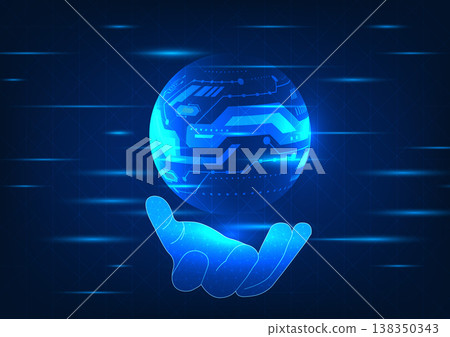 Businessman hand holding technology ball mixed with technology circuit board It means business people who use modern technology to help businesses grow and become leaders in business. Businessman hand holding technology ball mixed with technology circuit board It means business people who use modern technology to help businesses grow and become leaders in business. 138350343