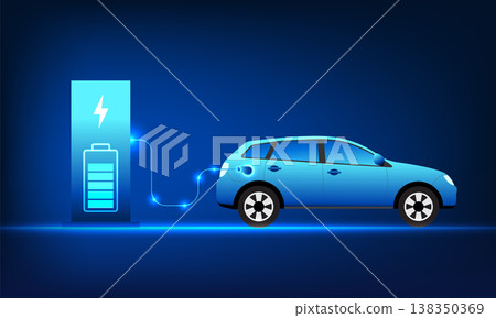 Electric Car technology that charges the vehicle's battery from an electric vehicle charging station. This refers to electric vehicle technology that is powered by clean energy. Reduce global warming 138350369