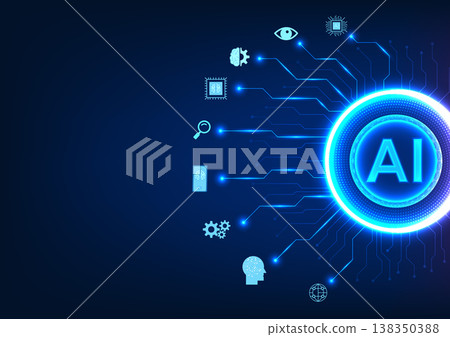 Artificial intelligence technology circle has ai chip It's inside with a circle connected to a technology icon. AI technology plays a role in technology to help humans work. 138350388