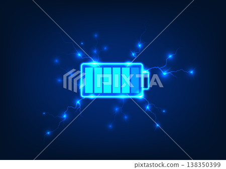 Battery technology with electric current flowing around the body. It's a vector illustration. focus on blue tones Batteries are innovations that provide continuous power to electrical devices. 138350399