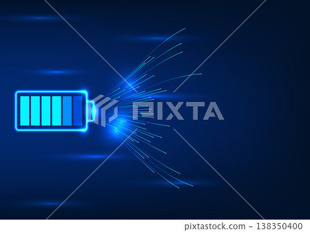 Battery technology with striding lines The concept of transferring the energy contained in the battery to electrical devices continues to work. Vector technology illustration in blue tones. 138350400