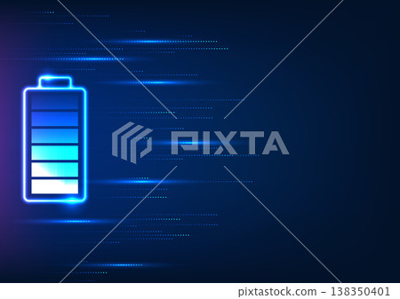 Battery technology with sideways streaks The concept of transferring the energy contained in the battery to electrical devices continues to work. Vector technology illustration in blue tones. 138350401
