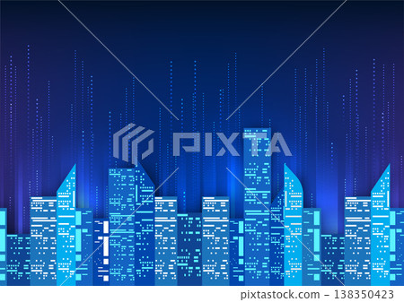 Smart city technology The city shines with information streaks behind it. Technology to connect the city's information together to make people easily accessible and businesses grow faster. 138350423