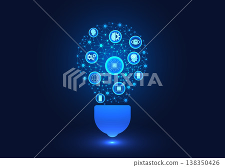 Artificial intelligence in the light bulb refers to the use of smart technology or artificial intelligence to help in solving various problems and initiate new things for businesses. 138350426