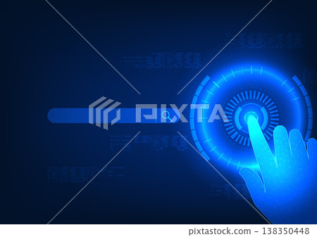 Information search technology Hand pressing a technology circle button with a search box It means searching for information and ideas via the internet system Information search technology Hand pressing a technology circle button with a search box It means searching for information and ideas via the internet system 138350448