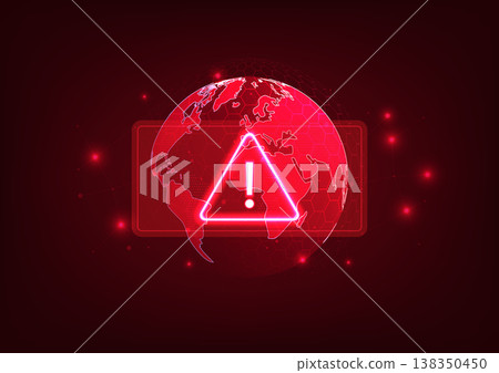 Notification technology World alert symbol with connecting lines background Showing the theft of global technology data. 138350450